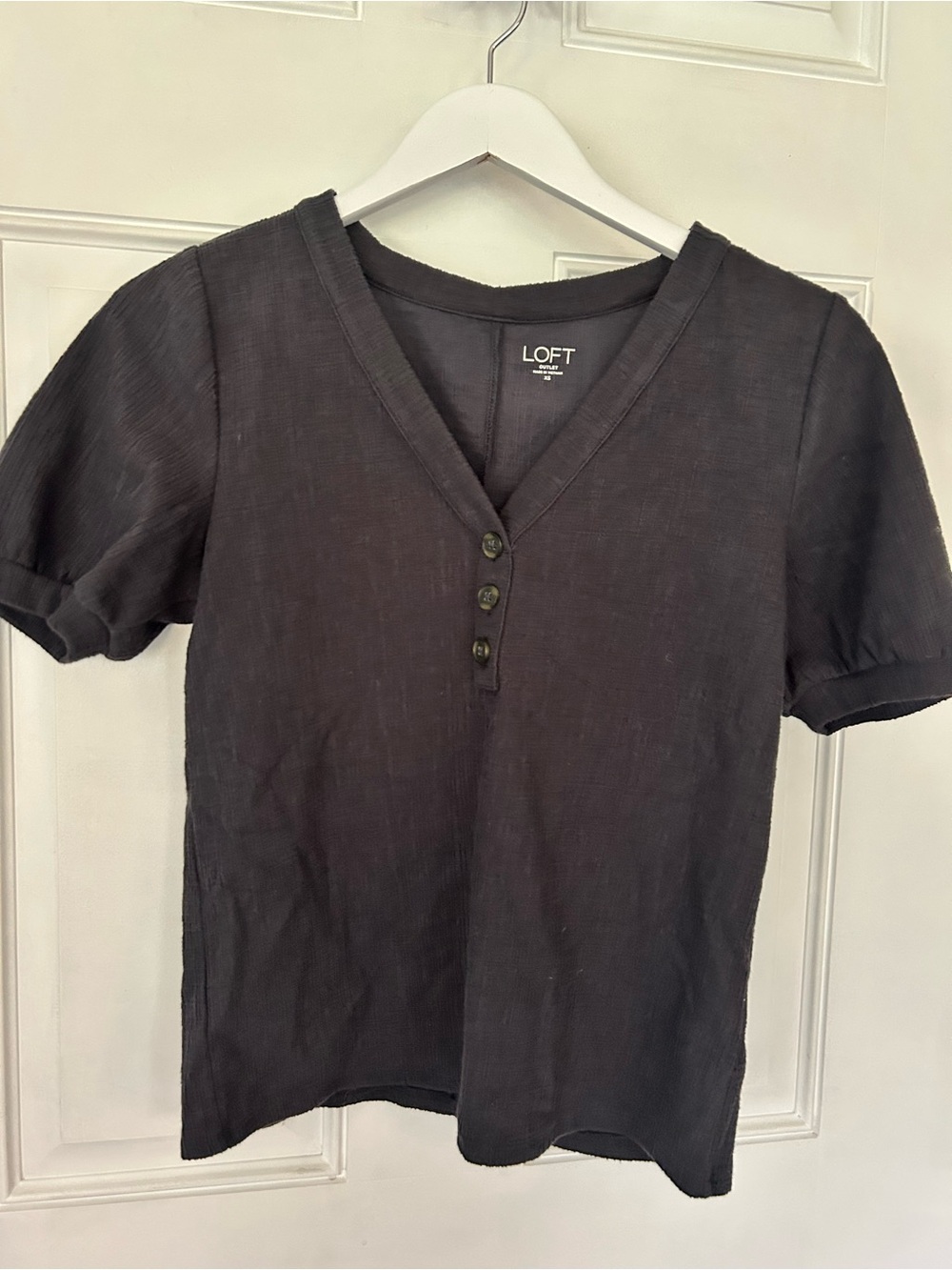 LOFT Black Short-Sleeve V-Neck Henley Tee